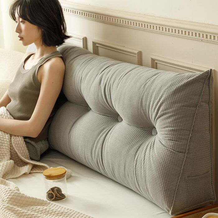 Подушка для читання з клиноподібною спинкою, подушка для спинки ліжка, трикутна, поперекова підтримка, велика спинка ліжка, диван, сіра (сіра, 140 x 50 x 20 см) Сірий 140*50*20 см