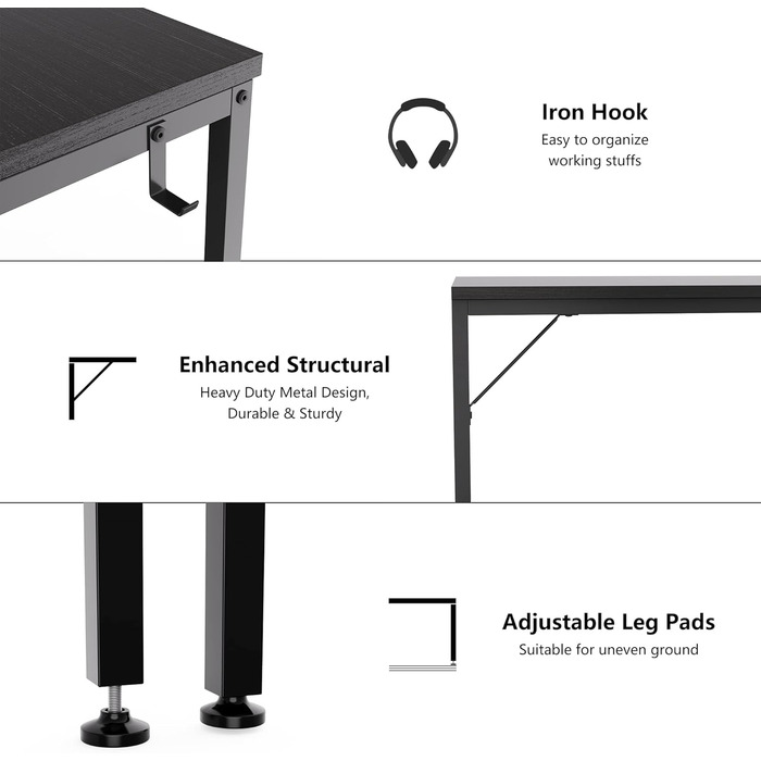 Письмовий стіл HOMIDEC, комп&39ютерний стіл, ПК-стіл, стіл з шухлядами, офісний стіл для офісу, вітальні, дому, офісу, 140 x 50 x 75 см, чорний, 140 см