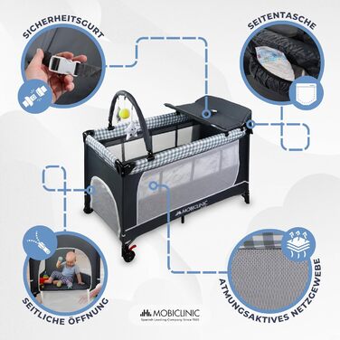 Дитяче ліжечко/приліжкове 3 в 1, пеленальний столик, манеж, повітропроникні бічні стінки з боковим входом, Caelum, макс. 15 кг, колеса з гальмами, дихаюча тканина, сумка для зберігання