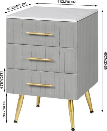 Комплект із 2 приліжкових тумбочок/тумбочек для ліжка з пружинним матрацом, 3 шухляди з масиву дерева, комод/сервант, легке складання, висота та вантажопідйомність, 40,5x460 см, сірий TS135gr-2 3 шухляди сірий 2