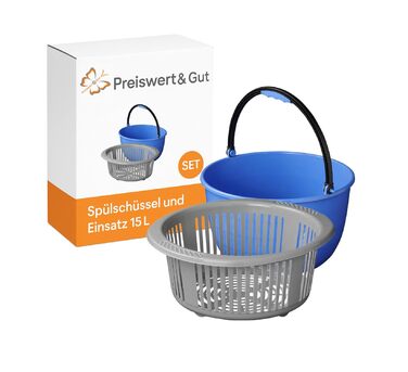 Доступна та якісна 1 х миска для миття посуду з вкладишем для універсального використання 15-літрова кемпінгова миска, кругла Ø35 см, пластикова з ручкою для дому та автофургонів