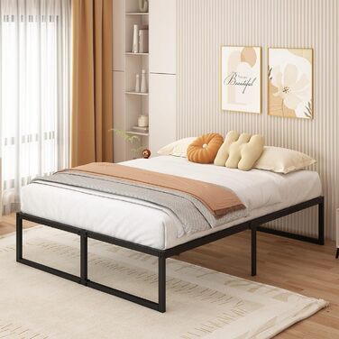 Металеве ліжко 120x200 см, висота 41 см, великий простір для зберігання речей під ліжком, металевий каркас двоспального ліжка зі сталевою рейковою опорою, легке складання, безшумне, не матрац-ліжко, чорний колір 120x200 см
