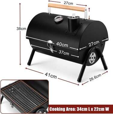 Портативний вугільний гриль для кемпінгу з кришкою, компактний настільний гриль з термометром, регульованим надходженням та виведенням повітря, для приготування їжі на відкритому повітрі, вечірок, кемпінгу та пікніків