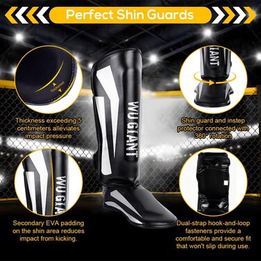 Щитки для кікбоксингу, товсті щитки для гомілок SGZIOO із захистом підйому стопи, регульовані, для муай-тай, ММА, боксу, кікбоксингу, тренувань з бойових мистецтв
