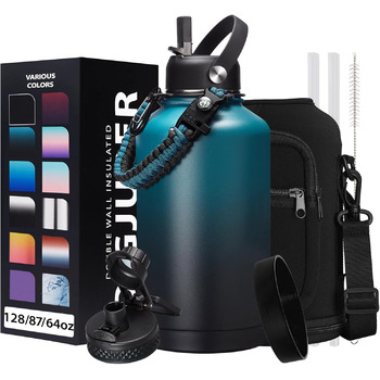 Ізольована пляшка для води з соломинкою - 1,8-літрова колба-термос з нержавіючої сталі з соломинкою для носика, кришкою, паракордо