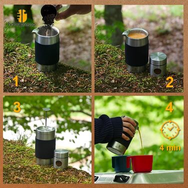 Туристичний прес з сумкою 0,35 літра (2-3 чашки) Френч-прес з нержавіючої сталі Прес для кави з подвійними стінками Термо френч-прес малий для кемпінгу або подорожей