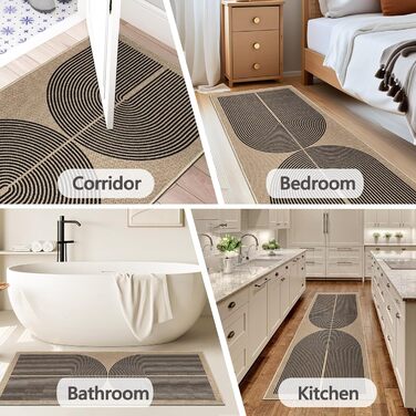 Килимова доріжка Capsulpad для передпокою 80x200 см, кухонний килим з джутовим ефектом, натуральний килим, що миється, чорний, нековзка, кухонна доріжка для коридору, кухні, спальні, балкону, чорного кольору 80 x 200 см (прямокутна)