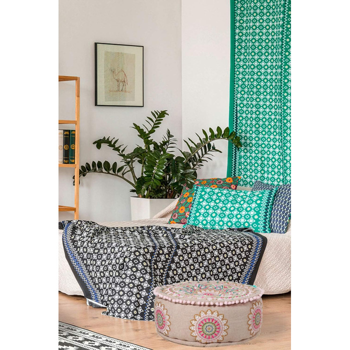 Круглий бавовняний пуф/табурет -1- ø 50 см з наповнювачем Подушка на підлогу/Подушка на сидіння/Східний стиль Вишитий пуф/Підніжжя/Табурет як східний декор