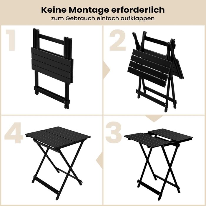 Складаний кемпінговий стіл WOLTU, алюмінієвий садовий стіл, балконний стіл, розкладний стіл, бічний столик для саду, патіо, балкону, 50,5 x 59,5 x 47 см (Ш x В x Г), чорний