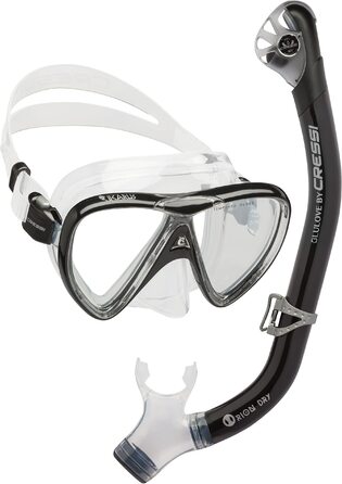 Набір для сноркелінгу Cressi Ikarus & Orion Dry Snorkel Set - преміум-набір для сноркелінгу з трубкою та маскою для дайвінгу для дорослих, чорний/прозорий