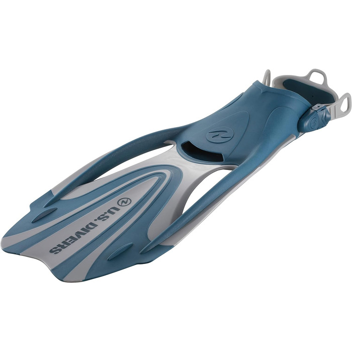 Набір US.Divers Cozumel - Спорядження для дайвінгу, маска, ласти та трубка для дорослих із захистом від ультрафіолету, лінзами, що запобігають запотіванню та протіканню, трубка, унісекс, силіконова маска, регульовані ласти L СІРИЙ ТЕМНО-СИНІЙ