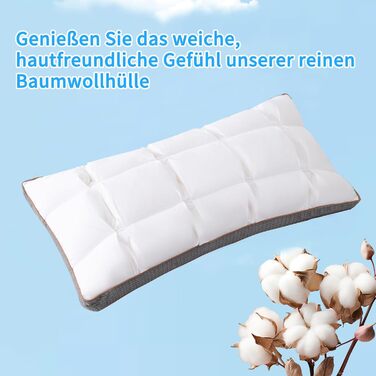 Подушка YOUR MOON 40x80 см Мяка та зручна готельна подушка для сну на боці та спині Подушка з 3D стьобаним дизайном, дихаюча бавовняна подушка, сертифікована Oeko-TEX, біла 40 x 80 см