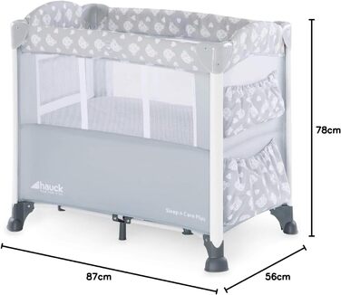 Ліжечко-колиска Hauck Baby Sleep N Care Plus Travel Bed Crib, від народження до 9 кг, з відкидною бічною панеллю, відділенням для зберігання та 2 кишенями, компактно складається, включаючи сумку для перенесення складну основу (Teddy Grey) Sleep N Care Plu