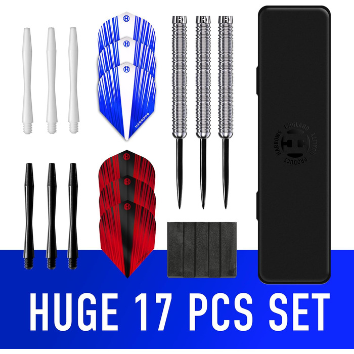 Набір дротиків Harrows Caliber з 90 вольфрамової сталі Вага від 21 г до 30 г, доступні всі ваги Великий комплект із 16 предметів із запасними стрілами, головними льотками та дорожнім футляром 24 грами