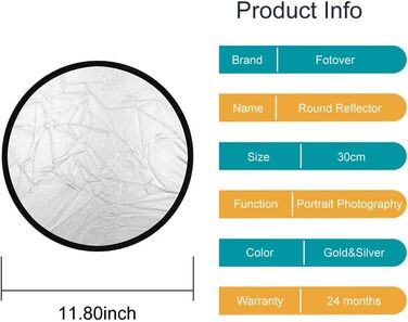 В 1 Круглий складаний відбивач/відбивач світла з сумкою для перенесення Photography Studio Золото Срібло (12') 30 см Rounde Gold Срібло, 30