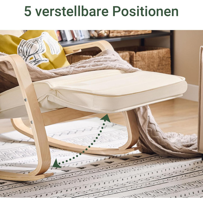 Крісло-гойдалка SoBuy з подушкою, крісло-гойдалка з підголівником та регульованою підставкою для ніг, крісло для відпочинку - бежевий FST16-W