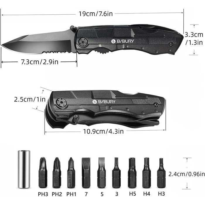 Подарунки для чоловіків, багатофункціональний ніж BIBURY 5 в 1, різдвяні подарунки Складаний кишеньковий мультитул, багатофункціон