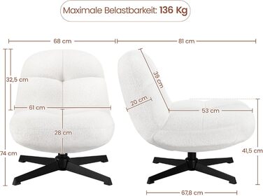 Крісло Yaheetech з тканини букле, м&39яке крісло без підлокітників, сидіння з поворотом на 360, крісло для вітальні/спальні/вітальні, білий колір