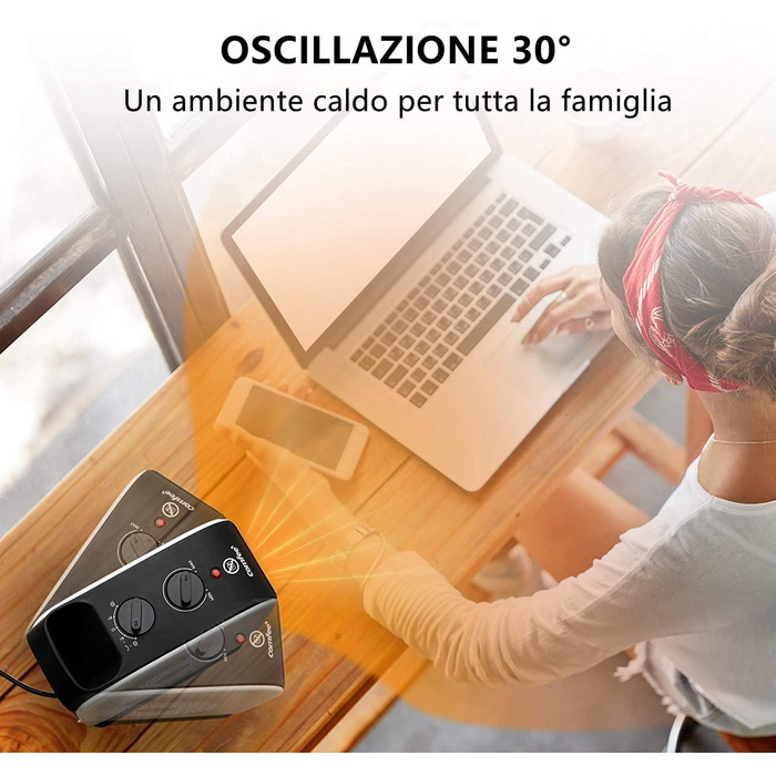 Портативний вентилятор-обігрівач Midea Nty15-19Cae, низьке енергоспоживання, керамічний нагрівальний елемент PTC, 1500 Вт, енергоефективний з регульованим термостатом, білий та чорний, 25,8 x 10,3 x 28,5 см, 3 кг, 1500 Вт білий