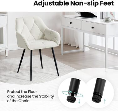 Обідні стільці WOLTU, комплект з 2 шт. , для їдальні та вітальні, ергономічні кухонні стільці, оббиті підлокітниками, металеві ніжки, оксамитове сидіння, кремово-білий колір, комплект з 2 шт.