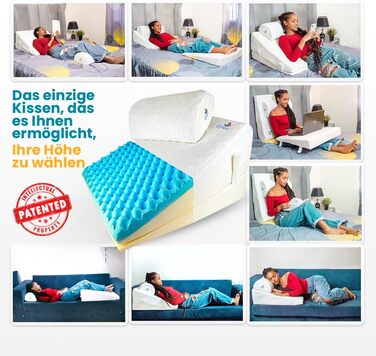 Багатофункціональна клиноподібна подушка Ritalia з валиком для шиї, розмір 60x60x30 см, подушка для спини, опора для колін, підставка для ніг, підставка для ніг, подушка для дивана та софи, подушка для читання, 60x60x30 см, білий