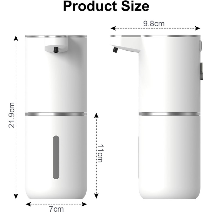 Автоматичний дозатор рідкого мила, індикатор живлення, електричний дозатор мила 380 мл з датчиком, 4-ступінчастий регульований об'