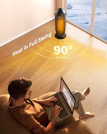 Обігрівач для приміщень чорного кольору, портативний електричний обігрівач для офісу, швидконагрівальний обігрівач потужністю 1500 Вт з термостатом, ультратихий обігрівач для спальні, чорний поворотний перемикач