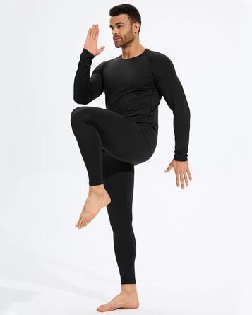 Комплект із 2 чоловічих термобілизни, функціональна білизна, комплект лижної білизни, зимова тепла флісова підкладка, довга білизна, дихаюча термомайка для чоловіків, чорний/чорний, XXL