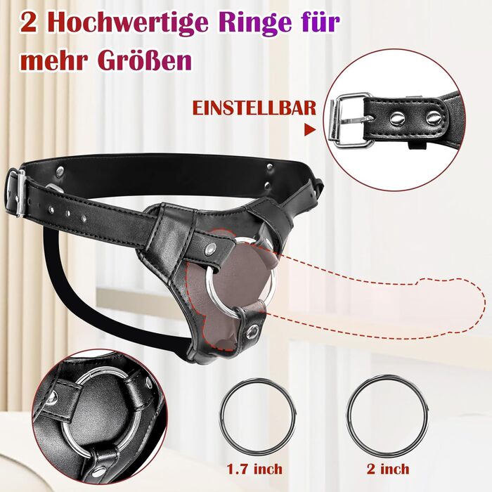 Регульований шкіряний страпон Ohi BoBi Sun, з 2 металевими O-кільцями, чорний