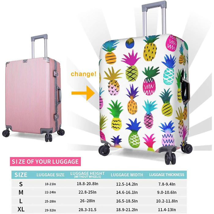 Чохол для валізи BREAUX з яскравим принтом ананасів, унікальний двосторонній дизайн, білий колір, розмір XL