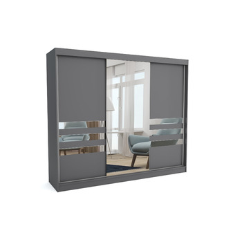 Брент - Шафа з дзеркалом Henry, ширина 250 см, шафа для спальні з 1 рейкою для одягу та полицями для одягу, шафа сірого кольору 250 см сірого кольору