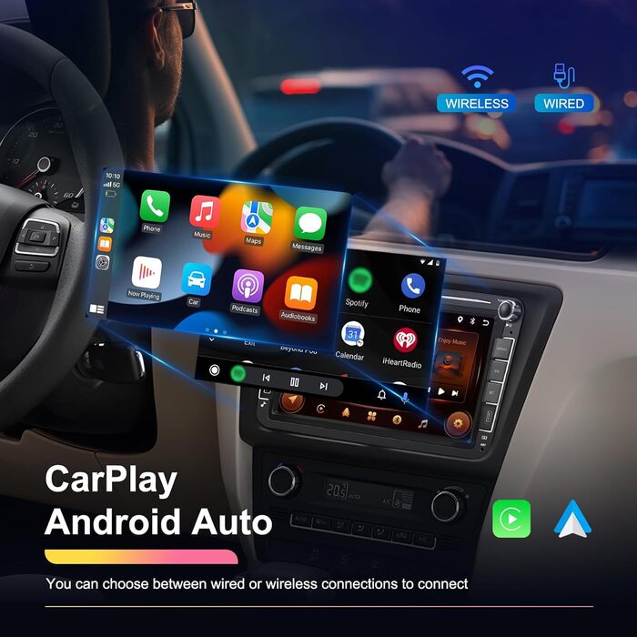 Автомагнітола Hikity для Golf 5 6 Passat Jetta Caddy Polo cc Tiguan EOS Touran T5 Scirocco Бездротове керування Carplay та Android Auto, 7-дюймовий сенсорний екран Android 2 ГБ 64 ГБ, Bluetooth, FM, DSP, RDS/Mirror Link 264 ГБ S1