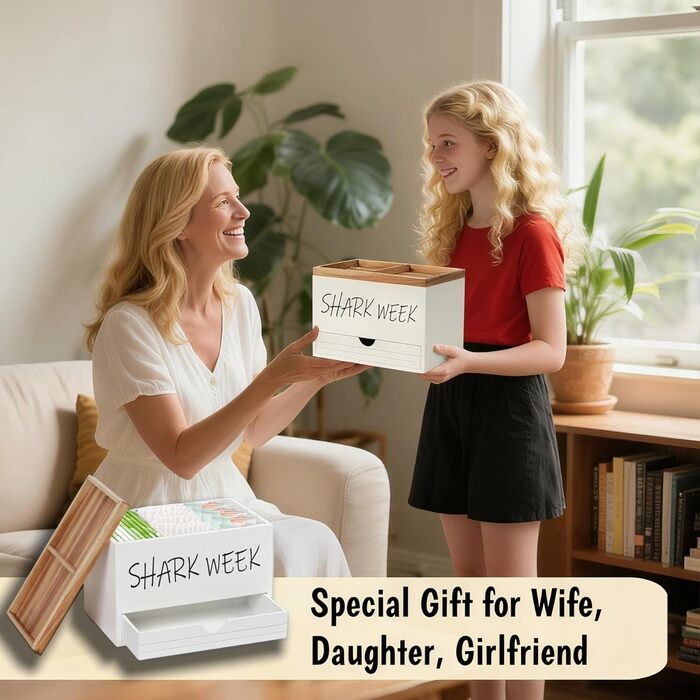 Коробка для зберігання тампонів з 3 відділеннями, кришкою та шухлядою дерев&39яний органайзер для ванної кімнати диспенсер для ватних дисків, ватних паличок, тампонів та гігієнічних прокладок