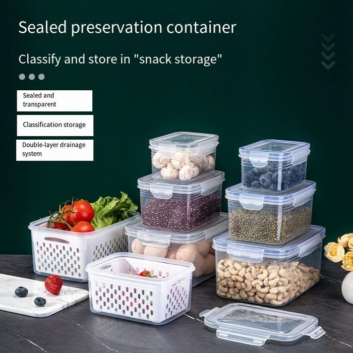 Герметичний контейнер для зберігання продуктів з вбудованим друшляком, SML ідеальний вибір для кухні