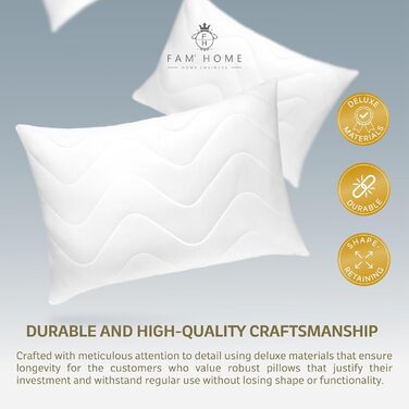 Розкішна подушка FAM&39 Home 60x70 см, комплект з 2 шт. подушка з об&39ємним наповнювачем (820 г) ергономічні білі подушки для сну легкий догляд гіпоалергенна подушка 60 x 70 см, можна прати при температурі до 95 C дихаюча, комплект з 2 шт., 60 x 70 см