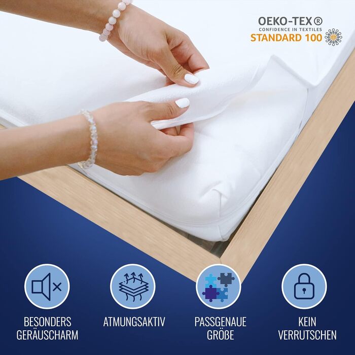 Наматрацник 120x200 см, водонепроникний та повітропроникний, виготовлений з бавовни (Oeko-TEX Standard 100), забезпечує захист матраца та вологи, служить наматрацником, можна прати при температурі 60C. 120 x 200 см