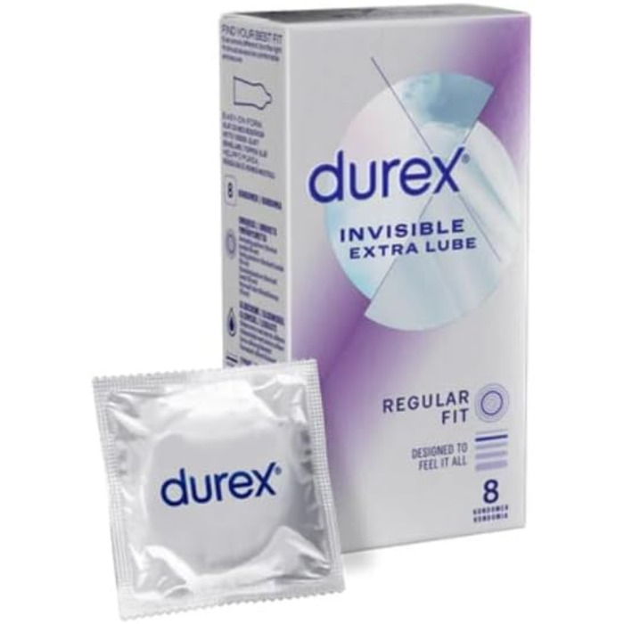 Презервативи Durex Invisible Extra Lube, 8 шт, стандартна ширина