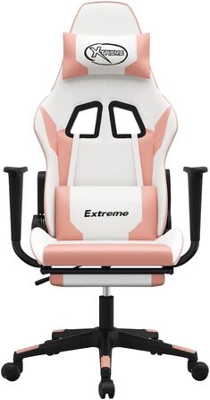 Геймерське крісло з підставкою для ніг, біло-рожеве, зі штучної шкіри