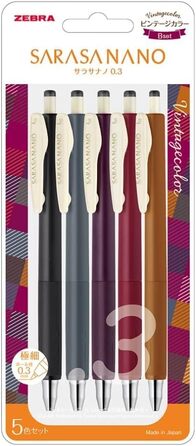 Кулькова ручка ZEBRA гелева Sarasa Nano 0,3 мм Vintage 5-Color 2Set (JJH72-5C-A та JJH72-5C-B)Товари паралельного імпорту(імпорт з Японії)
