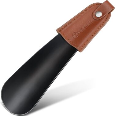 Короткий ріжок для взуття з нержавіючої сталі 17 см, маленький ріжок для взуття зі шкіряною ручкою (чорний)