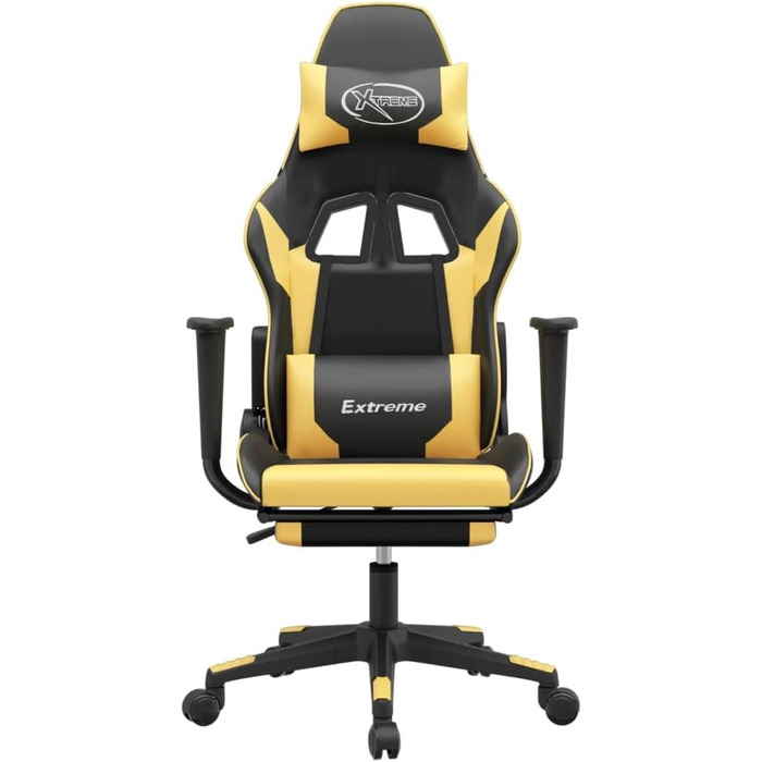 Геймерське крісло, офісне крісло, з підставкою для ніг, чорно-золотий колір, штучна шкіра