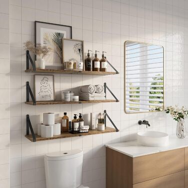 Настінні плаваючі книжкові полиці CASSA ZENO, комплект з 3 шт. , 80 см x 20 см, книжкова полиця для спальні, вітальні, офісу, ванної кімнати, кухні, дерев&39яна, рустикальна, з металевим кронштейном (натуральний колір), натуральний колір, 3 20 Г x 80 Ш x 