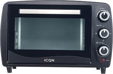 Компактна міні-піч ICQN 15 літрів, 1200 Вт, таймер 60 хв, 3 функції приготування, 90-230C, мала кемпінгова духовка, антрацит, гарантія 2 роки