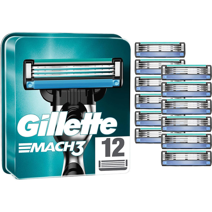 Леза для бритви Gillette Mach3, 12 змінних лез для мокрих бритв чоловічі з 3-кратним лезом (12 шт. (1 упаковка))