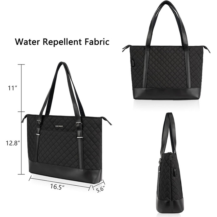 Сумка для ноутбука жіноча чорна елегантна сумка для ноутбука 15.6 дюймів велика легка сумка для бізнесу/школи/подорожей - MEHRWEG