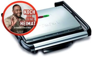 Контактний гриль Tefal Inicio GC241D Електричний гриль/бутербродниця Гриль з низьким вмістом жиру Паніні, Тости, Стейк, Овочі Пластини для гриля з антипригарним покриттям 2000 Вт 36,3x10,8x33,2 см Нержавіюча сталь/чорний єдиний стандарт