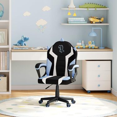 Ігрове крісло WOLTU для дітей, ергономічне дитяче робоче крісло зі спинкою та підлокітниками, для дитячих кімнат, з універсальними колесами та колесами з обважнювачами, сітчаста тканина, синій колір