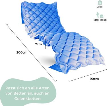 Протипролежневий матрац, модель mobi 1, з компресорним двигуном, надувний матрац, лікар циклу зміни, європейський бренд, для пролежнів I стадії, 200 x 90 см, 130 комірок, синій