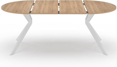 Розкладний круглий обідній стіл ALIX 4-10 персон на ніжках-павуках, дерево та білий колір, 110-200 см