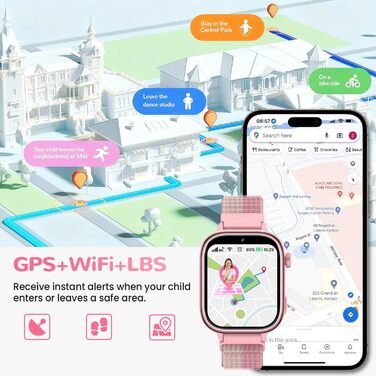 Дитячий смарт-годинник з GPS та телефоном, 4G дитячий годинник з HD-дзвінками, голосовим чатом, екстреним викликом SOS, шкільним режимом, крокоміром, будильником, головоломками, подарунки для дівчаток та хлопчиків 4-15 років, рожевий 4G рожевий